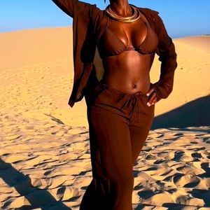 NWOT BROWN SWIM COVER UP SET